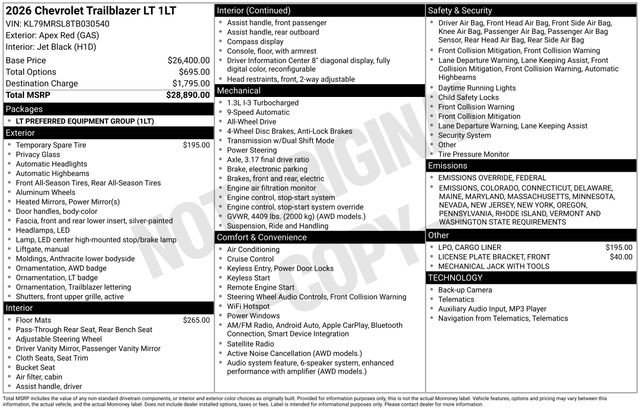 New 2026 Chevrolet TrailBlazer LT image 29