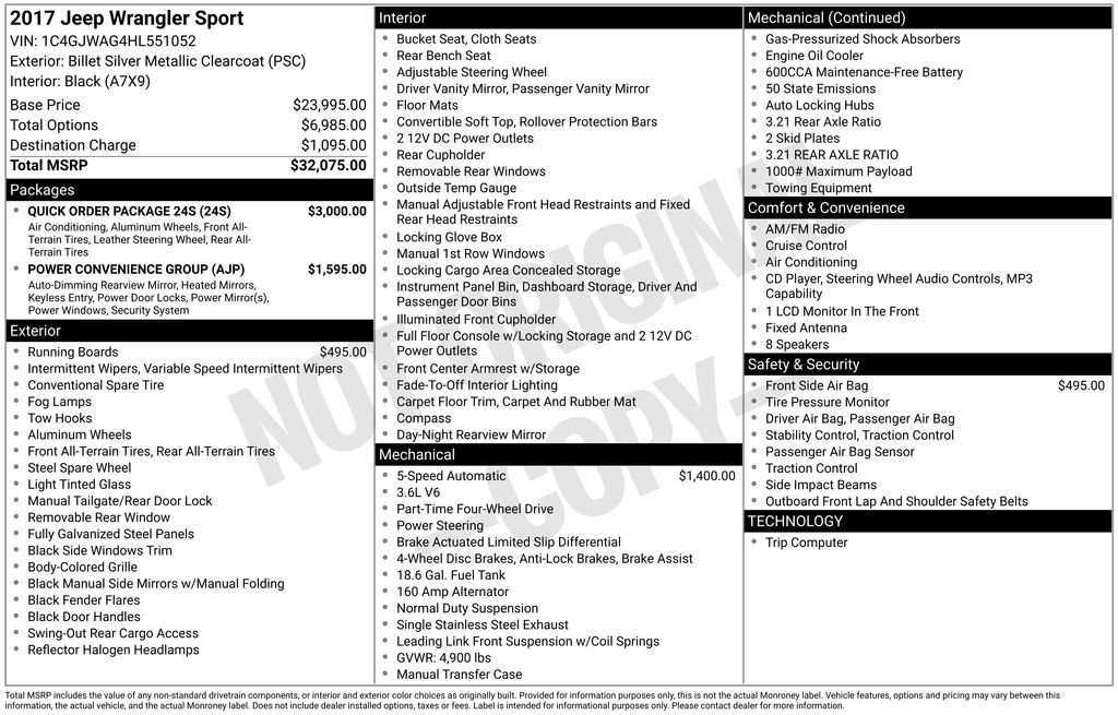 Used 2017 Jeep Wrangler Sport w/ Quick Order Package 24S image 3