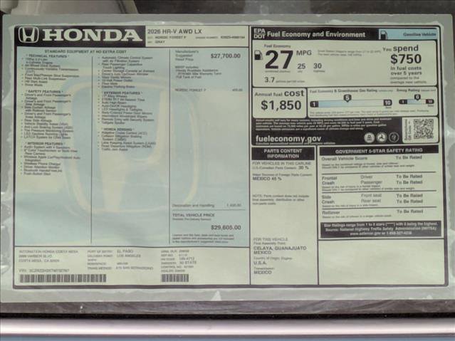 New 2026 Honda HR-V LX image 17