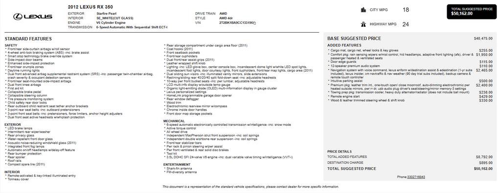 Used 2012 Lexus RX 350 AWD w/ Premium Pkg image 4