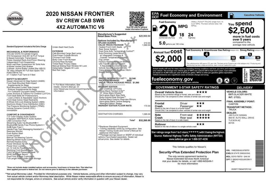 Used 2020 Nissan Frontier SV w/ Midnight Edition Floor Mats image 8