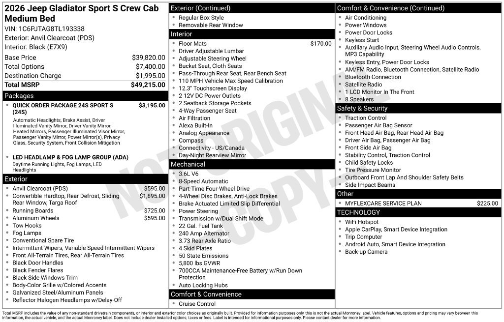 New 2026 Jeep Gladiator Sport AWD/4WD image 7