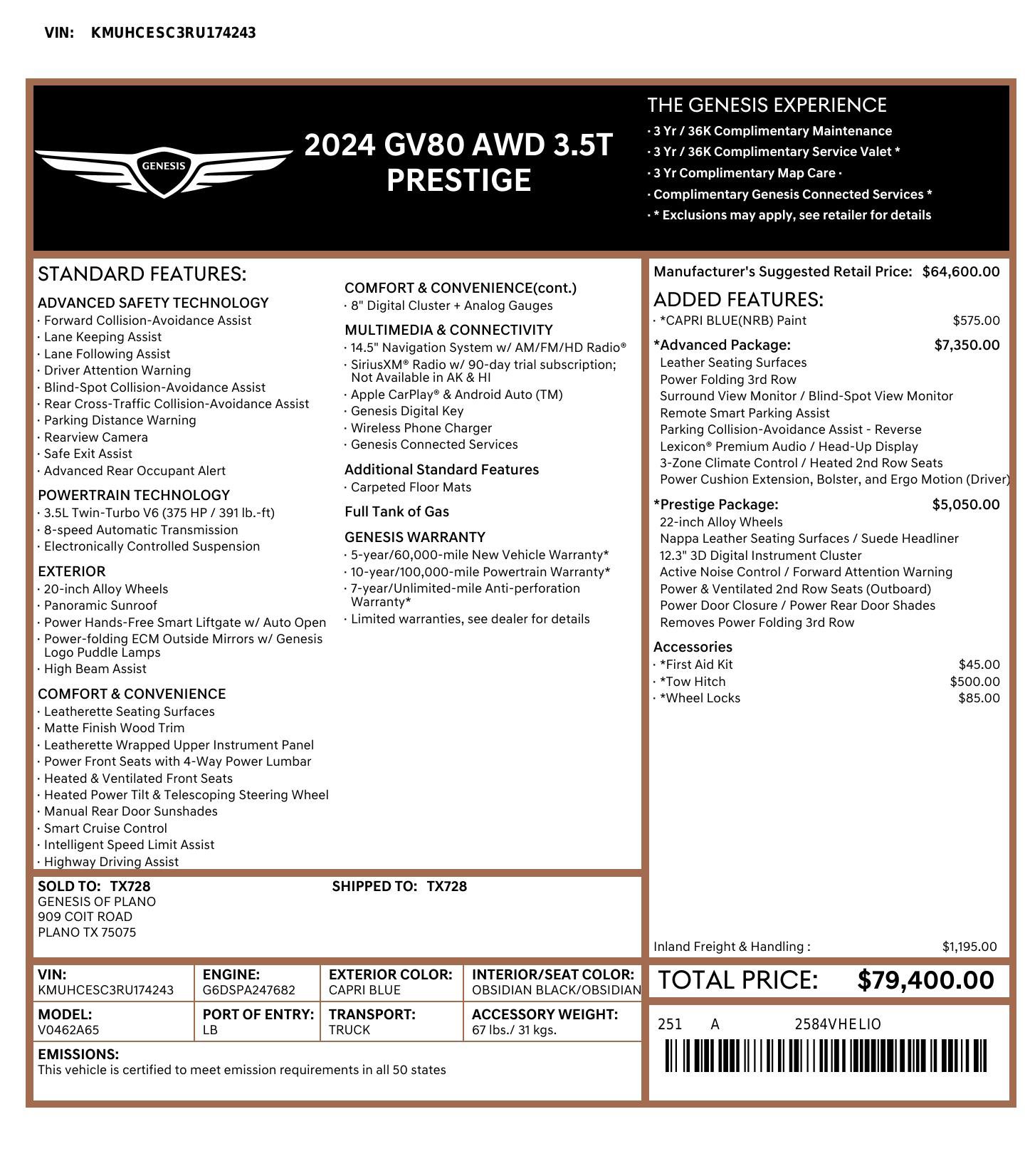 Used 2024 Genesis GV80 3.5T w/ Prestige Package AWD/4WD image 3