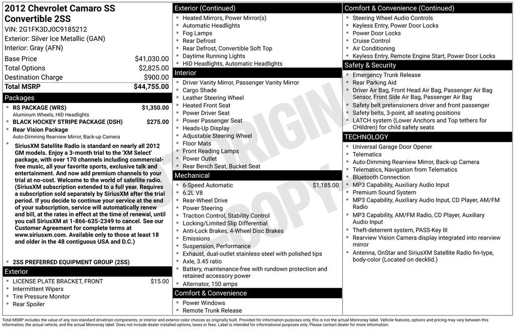 Used 2012 Chevrolet Camaro SS w/ RS Package RWD image 6