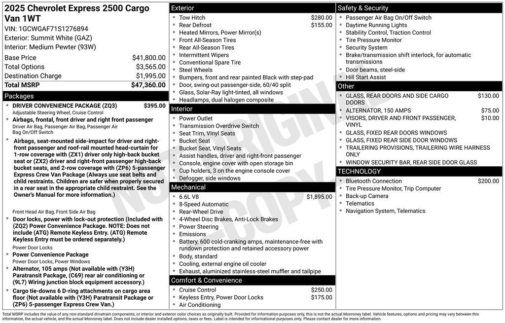 New 2025 Chevrolet Express 2500 w/ Driver Convenience Package RWD image 23