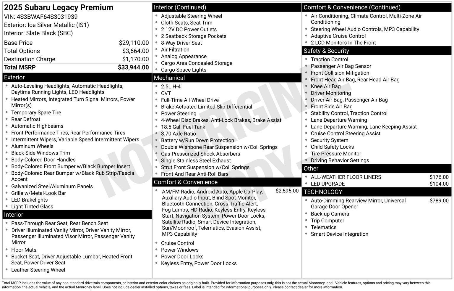 Certified 2025 Subaru Legacy Premium AWD/4WD image 34