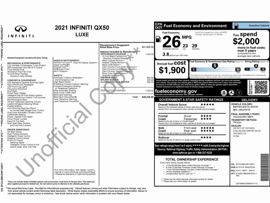 Used 2021 INFINITI QX50 Luxe w/ Appearance Package image 2