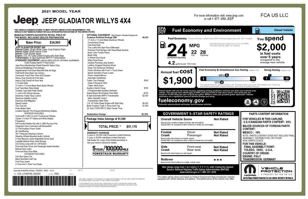 Certified 2021 Jeep Gladiator Sport AWD/4WD image 4