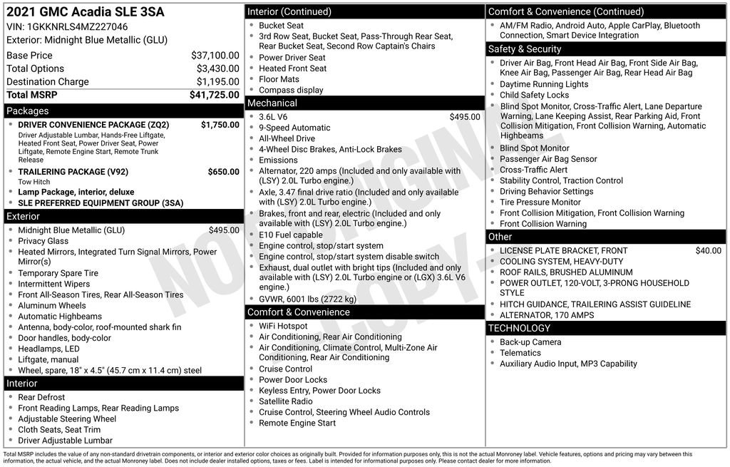 Certified 2021 GMC Acadia SLE w/ Driver Convenience Package AWD/4WD image 30