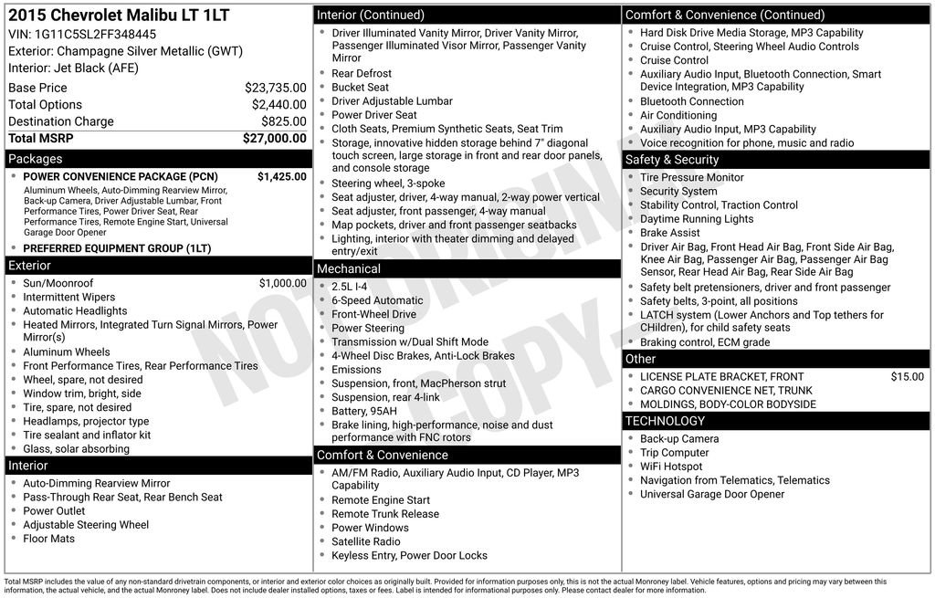 Used 2015 Chevrolet Malibu LT w/ Power Convenience Package FWD image 7