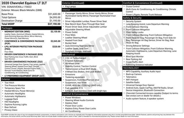 Certified 2020 Chevrolet Equinox LT w/ Midnight Edition AWD/4WD image 38