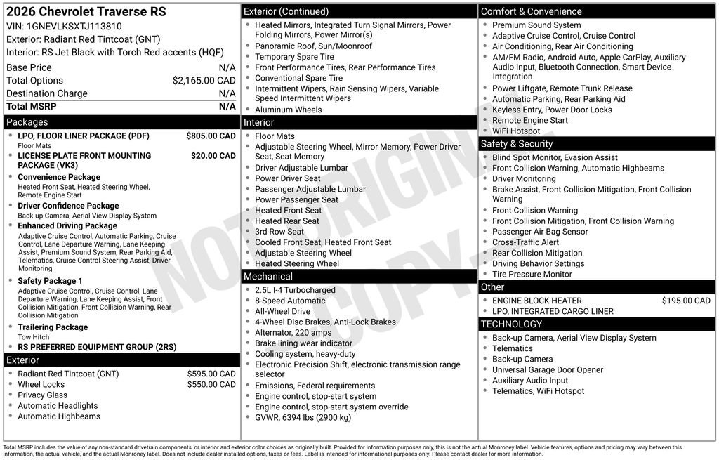 Used 2026 Chevrolet Traverse RS w/ LPO, Floor Liner Package AWD/4WD image 80