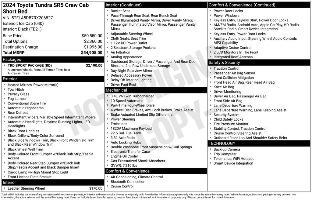 Used 2024 Toyota Tundra SR5 w/ TRD Sport Package AWD/4WD image 5