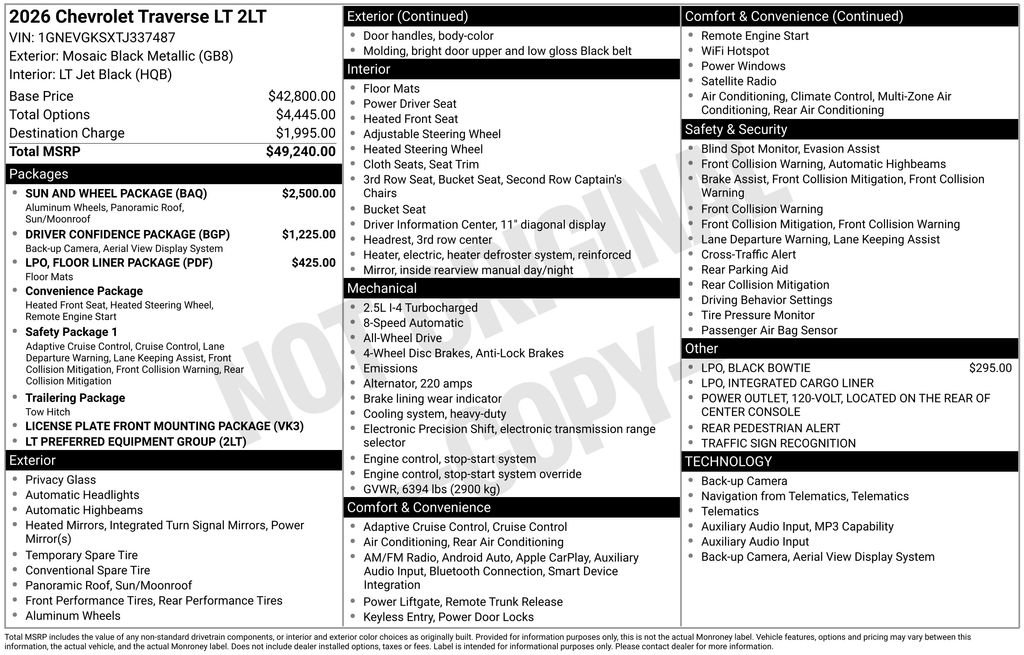 New 2026 Chevrolet Traverse LT w/ Sun and Wheel Package AWD/4WD image 2