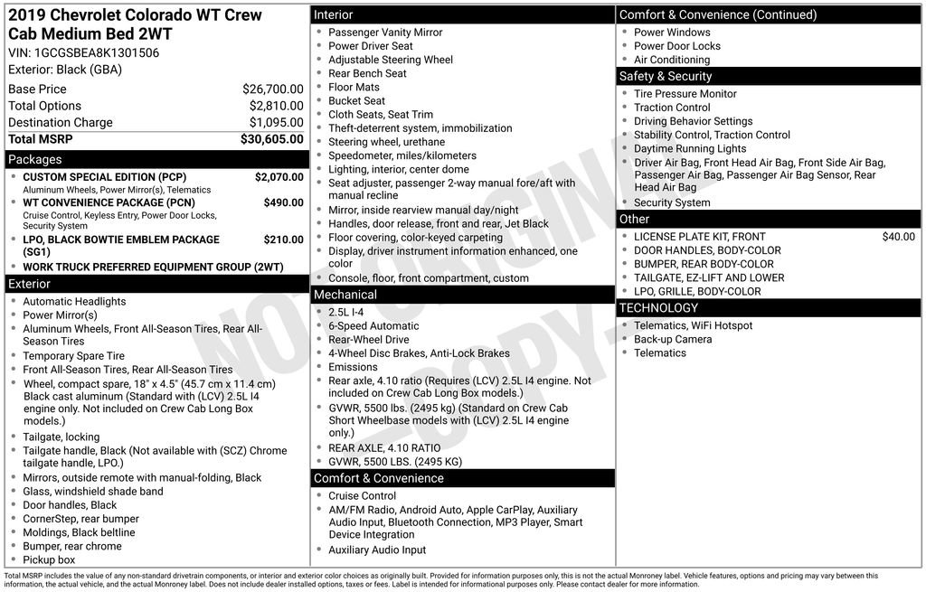 Certified 2019 Chevrolet Colorado W/T w/ Custom Special Edition RWD image 3