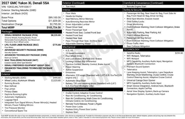 New 2027 GMC Yukon XL Denali w/ Denali Reserve Package
