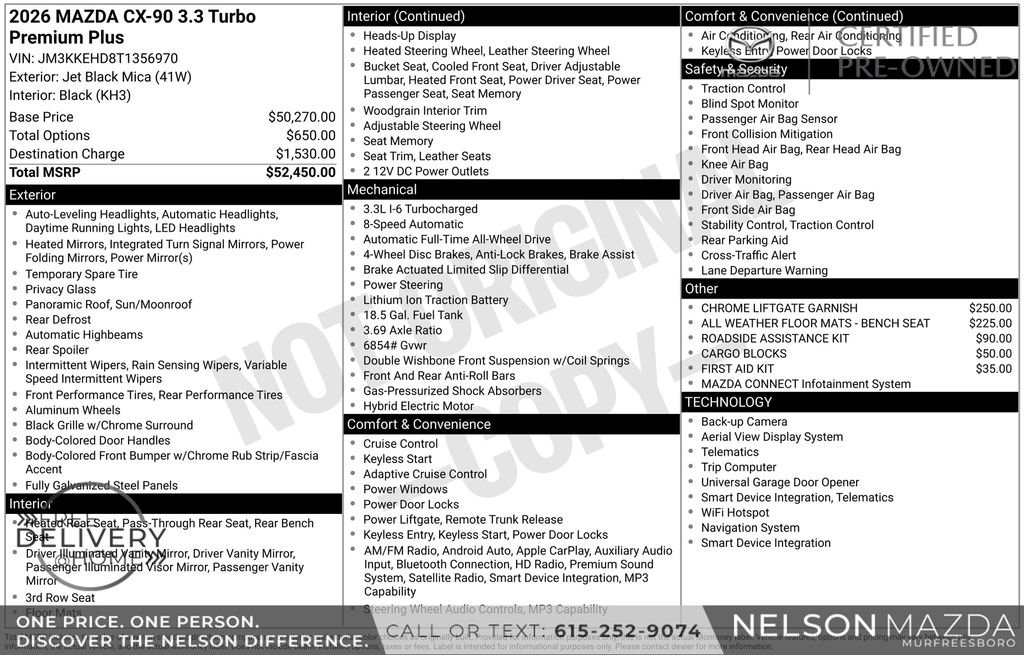 Certified 2026 MAZDA CX-90 3.3 Turbo w/ Premium Plus Pkg AWD/4WD image 2