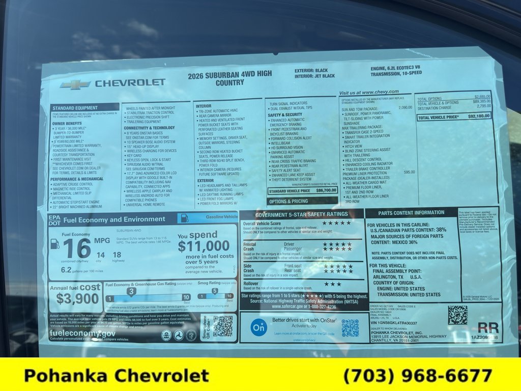 New 2026 Chevrolet Suburban High Country w/ Sun And Tow Package AWD/4WD image 36