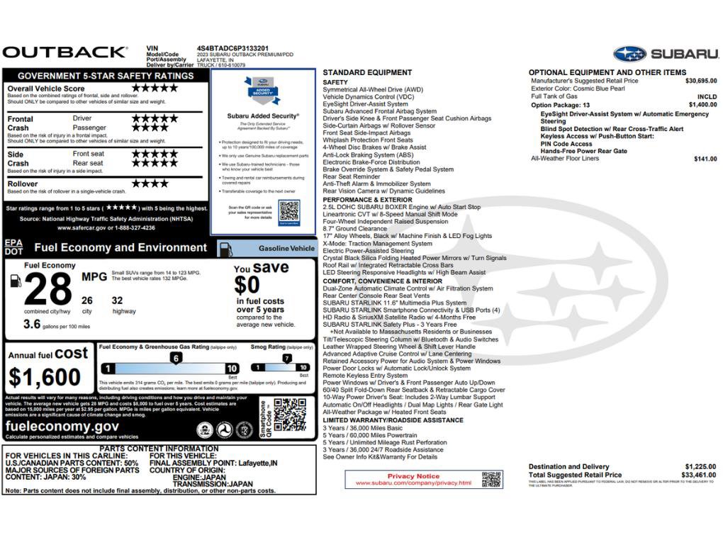 Used 2023 Subaru Outback Premium AWD/4WD image 2