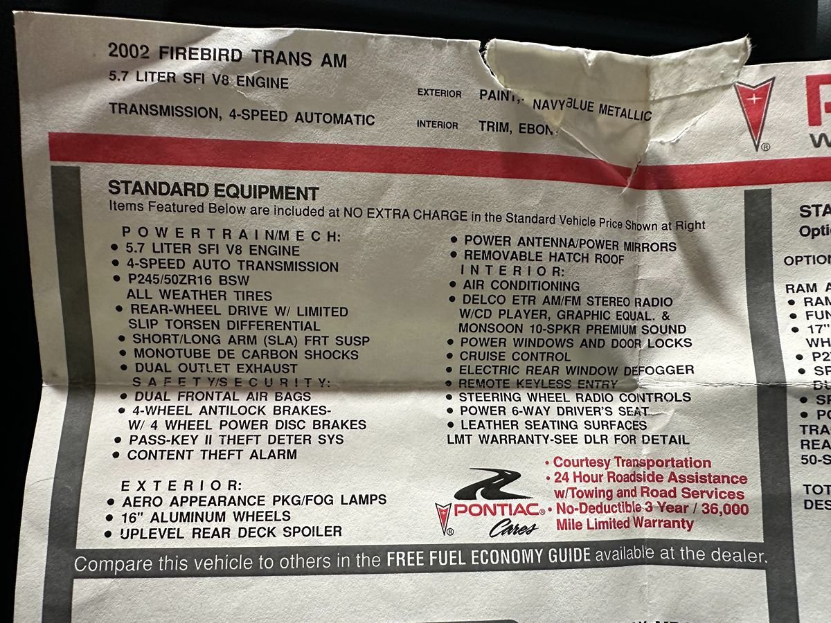 Used 2002 Pontiac Firebird Trans Am w/ SLP Firehawk Pkg RWD image 31