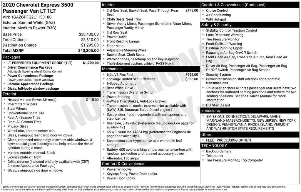 Certified 2020 Chevrolet Express 3500 LT w/ LT Preferred Equipment Group image 34