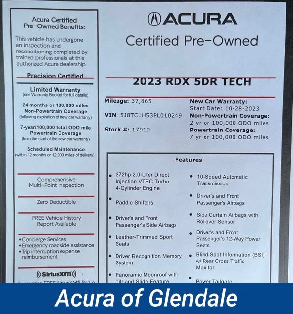 Certified 2023 Acura RDX w/ Technology Package FWD image 2