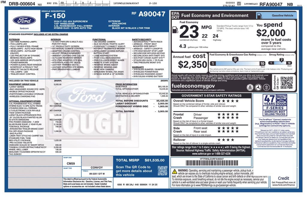 Used 2024 Ford F150 Lariat w/ Equipment Group 502A High image 2