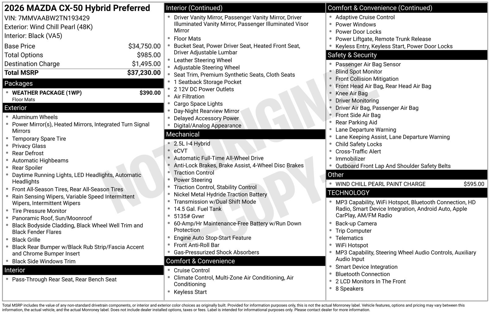 New 2026 MAZDA CX-50 2.5 Hybrid w/ Weather Package AWD/4WD image 4