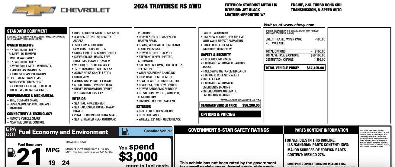 Used 2024 Chevrolet Traverse RS image 2