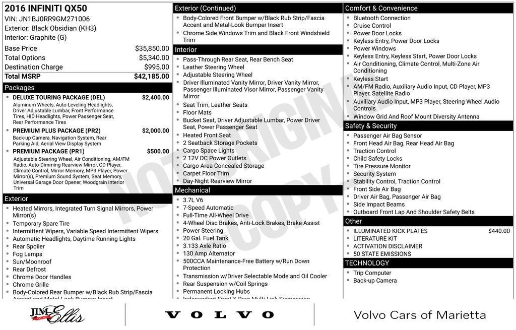 Used 2016 INFINITI QX50 AWD w/ Deluxe Touring Package image 30