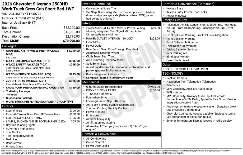 New 2026 Chevrolet Silverado 2500 W/T AWD/4WD image 4