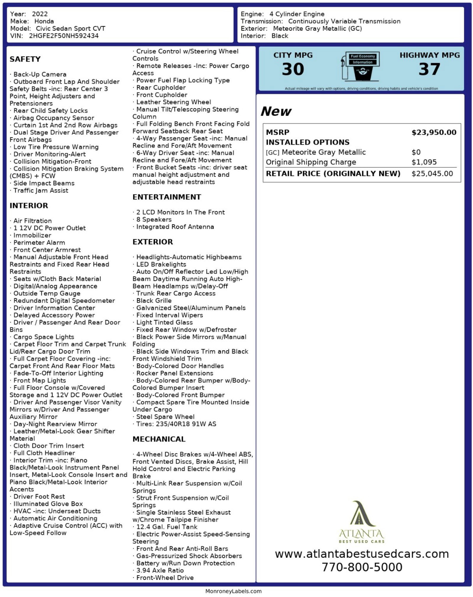 Used 2022 Honda Civic Sport image 47