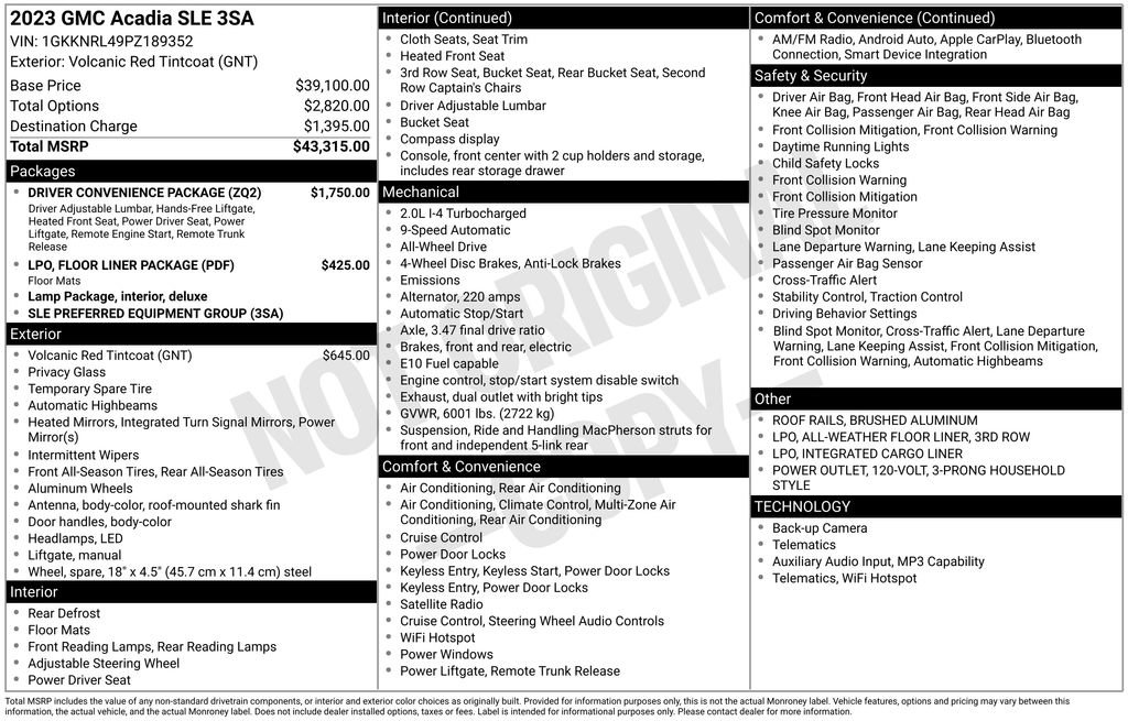 Used 2023 GMC Acadia SLE w/ Driver Convenience Package AWD/4WD image 6