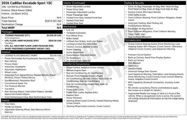 Certified 2026 Cadillac Escalade Sport w/ Touring Package