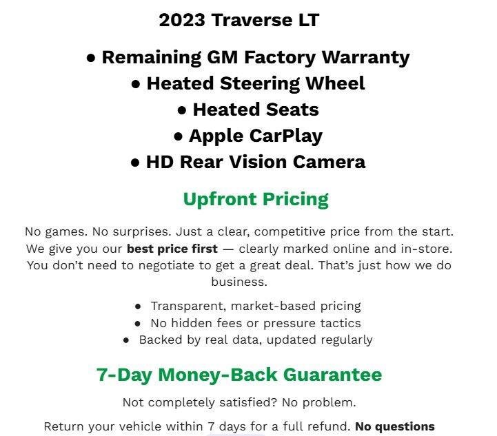 Used 2023 Chevrolet Traverse LT w/ LPO, Floor Liner Package AWD/4WD image 2