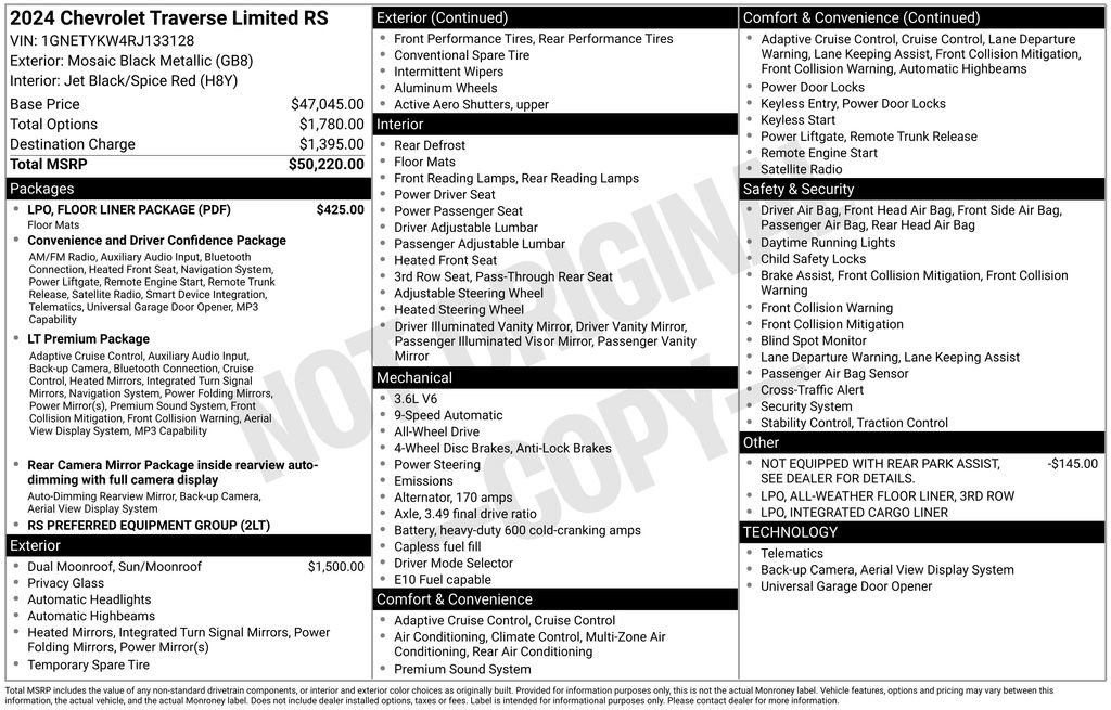 Used 2024 Chevrolet Traverse RS w/ LPO, Floor Liner Package AWD/4WD image 35