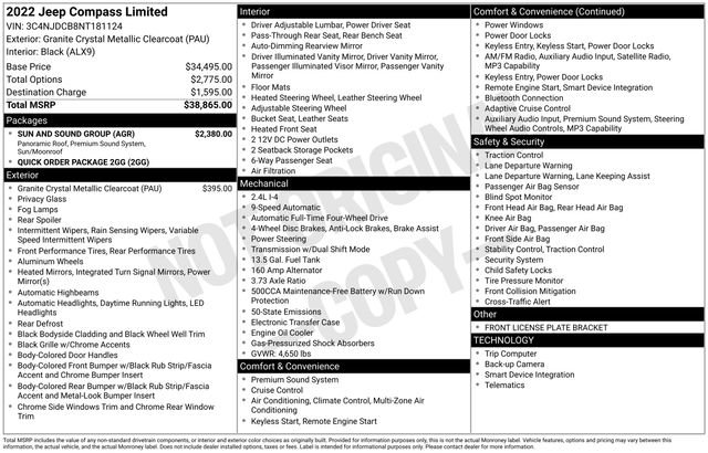 Certified 2022 Jeep Compass Limited w/ Sun and Sound Group image 33