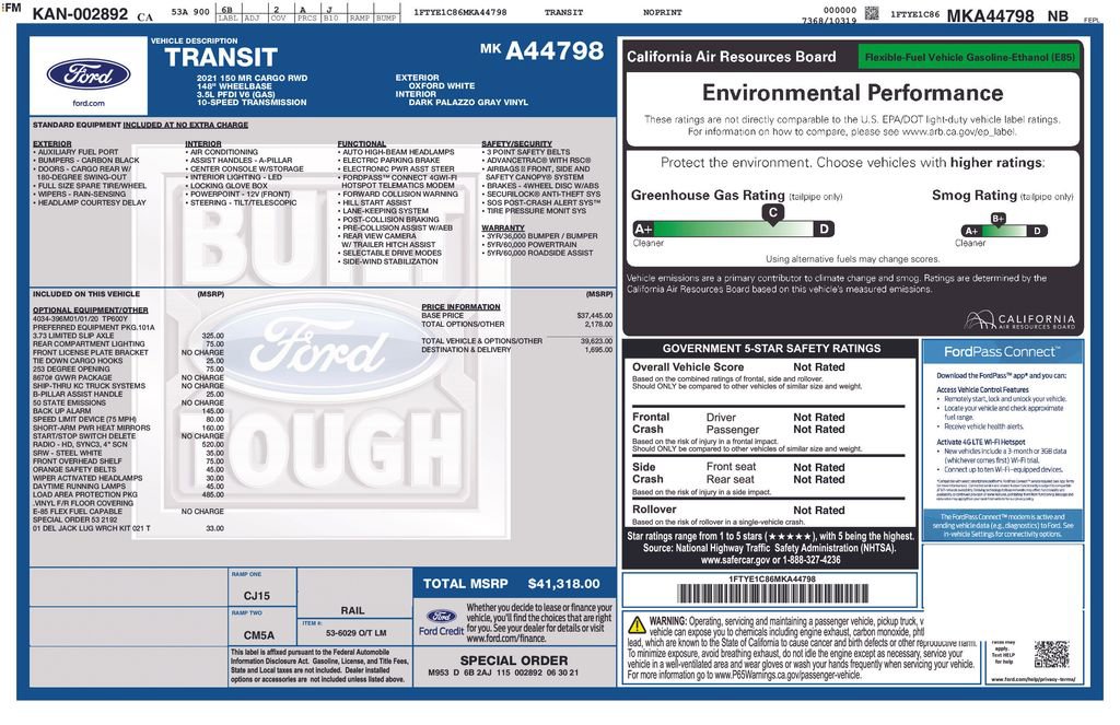 Used 2021 Ford Transit 150 Medium Roof w/ Load Area Protection Package image 7