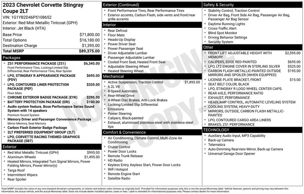 Used 2023 Chevrolet Corvette Stingray Preferred Cpe w/ Z51 Performance Package RWD image 38