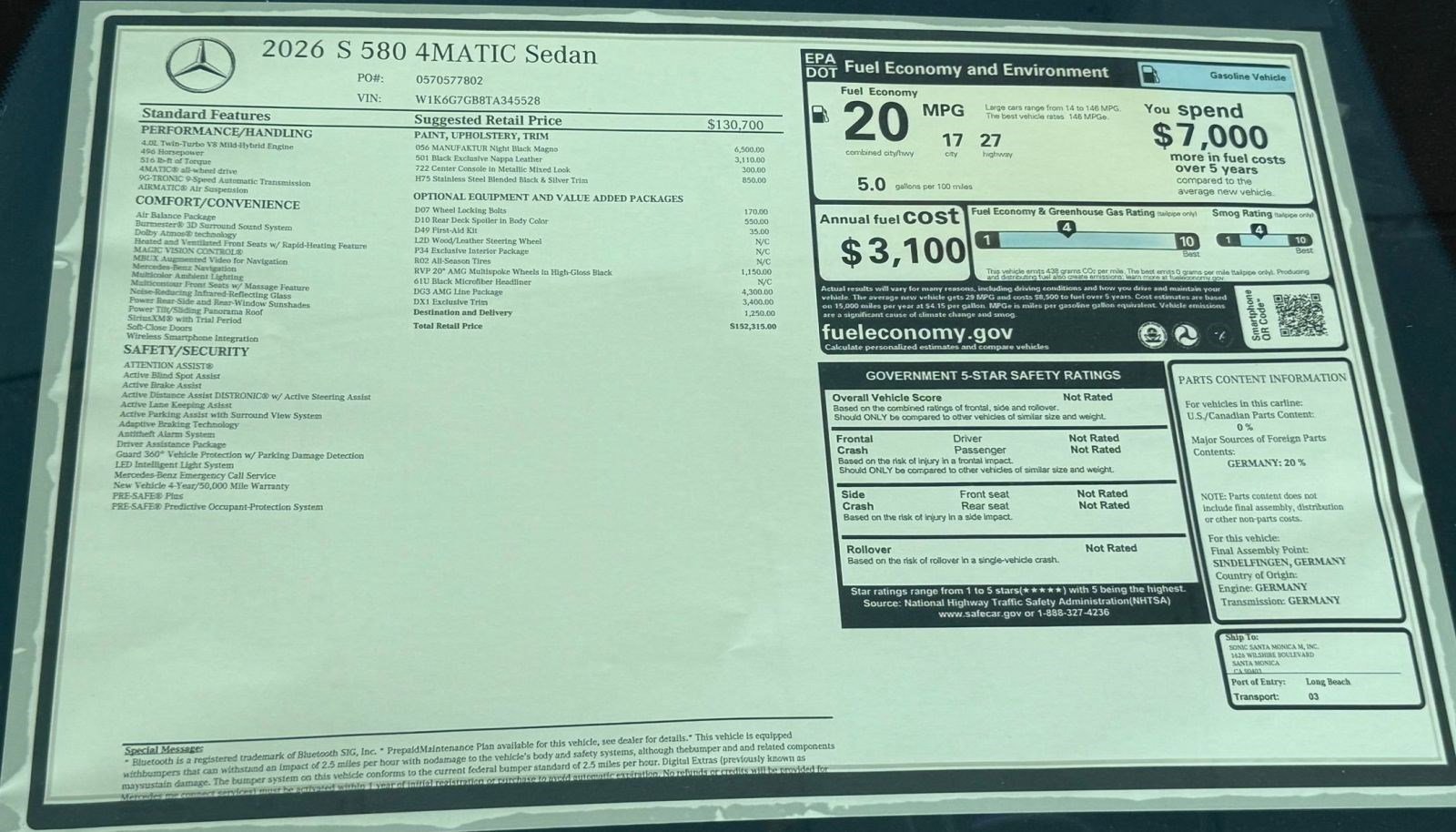New 2026 Mercedes-Benz S 580 4MATIC Sedan image 31