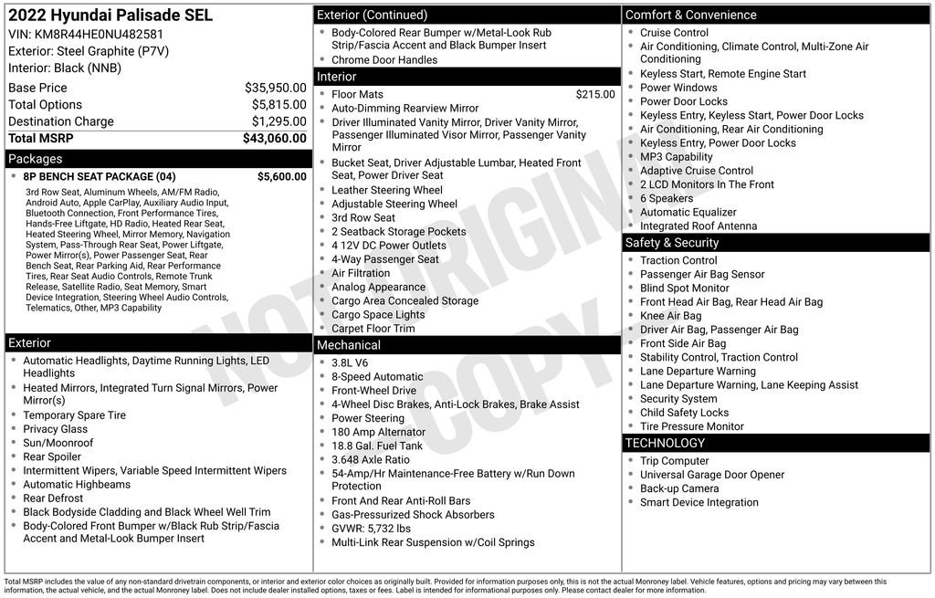 Used 2022 Hyundai Palisade SEL w/ 8P Bench Seat Package image 15