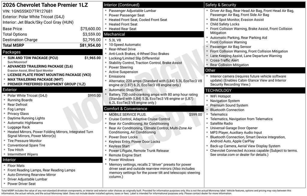 Certified 2026 Chevrolet Tahoe Premier w/ Sun And Tow Package RWD image 12