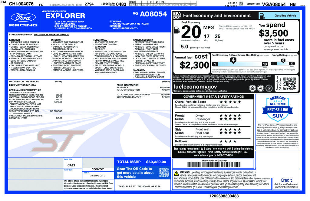 New 2027 Ford Explorer ST w/ Sun And Sound Package RWD image 6