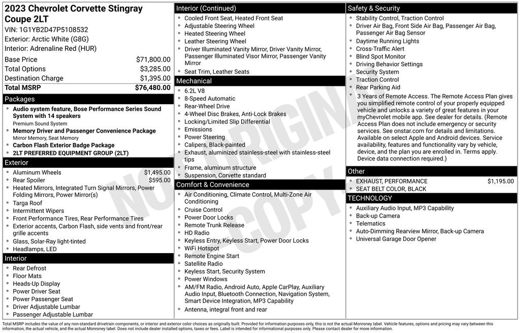 Used 2023 Chevrolet Corvette Stingray Preferred Cpe w/ 2LT RWD image 59