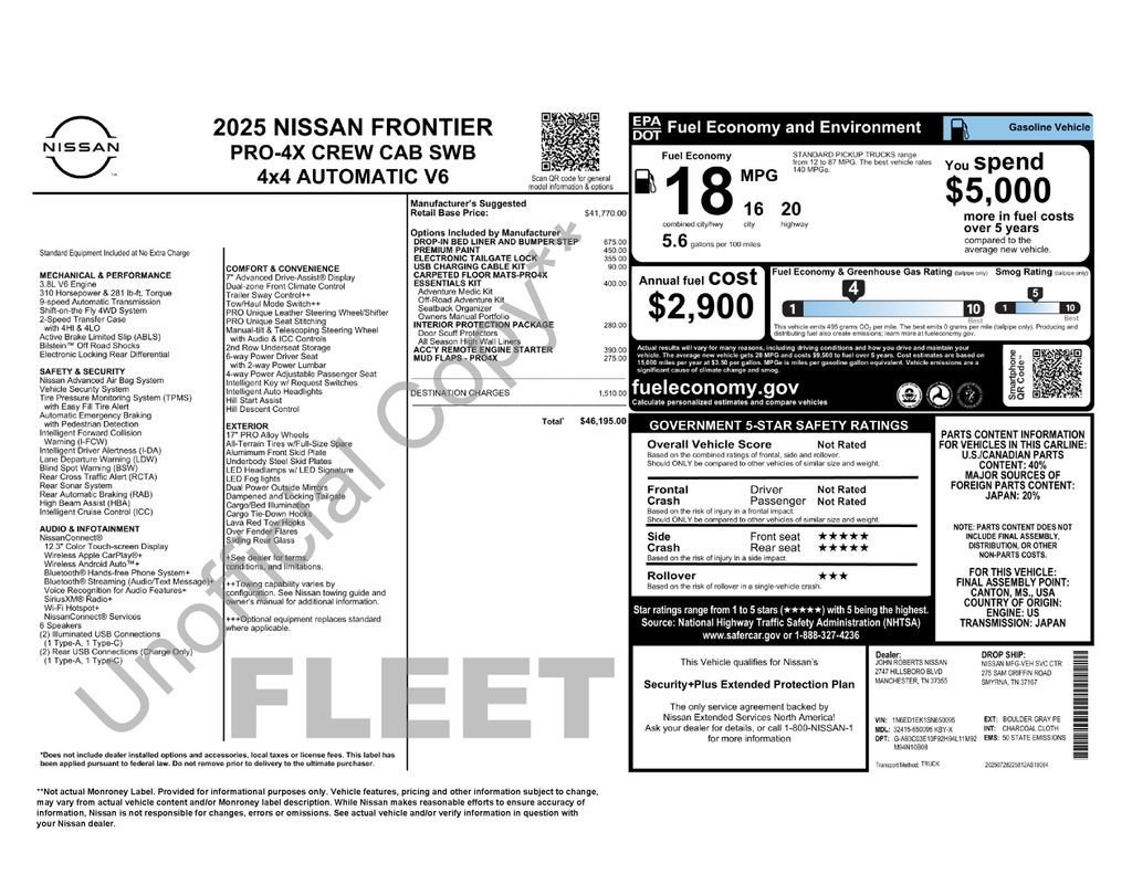 Used 2025 Nissan Frontier PRO-4X w/ Interior Protection Package AWD/4WD image 37
