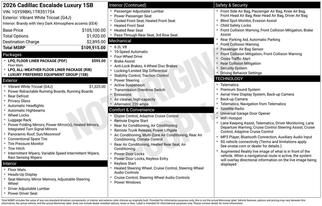Used 2026 Cadillac Escalade Luxury w/ LPO, Floor Liner Package AWD/4WD image 53