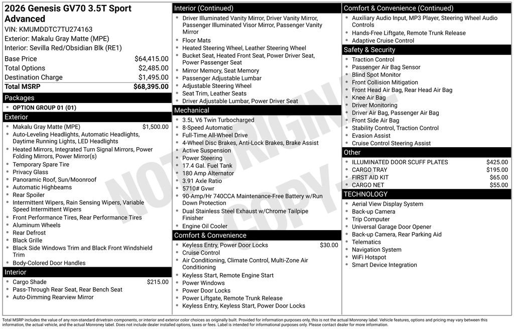 New 2026 Genesis GV70 3.5T Sport Advanced AWD/4WD image 2