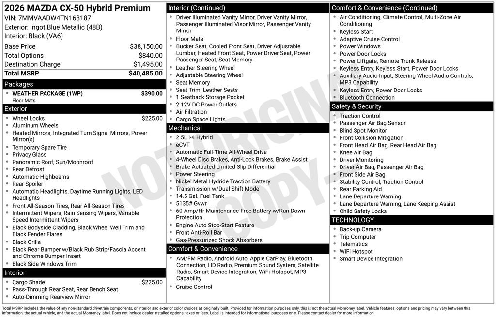 New 2026 MAZDA CX-50 AWD 2.5 Hybrid w/ Weather Package image 36