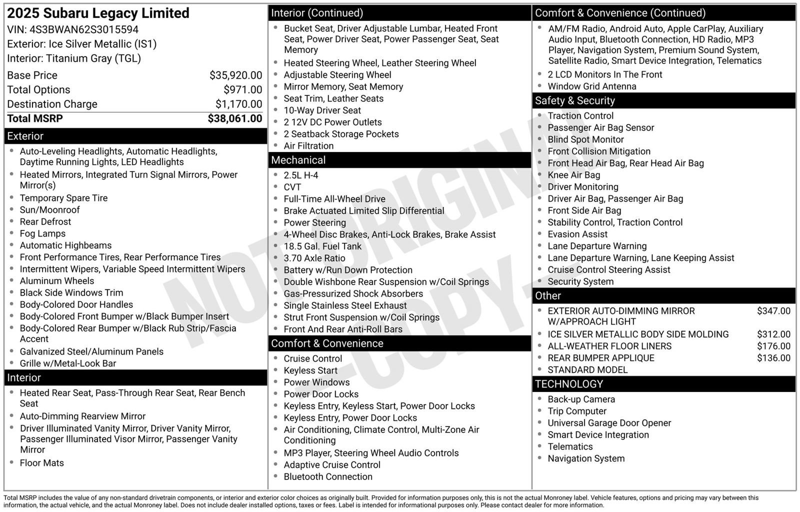 Used 2025 Subaru Legacy Limited image 3