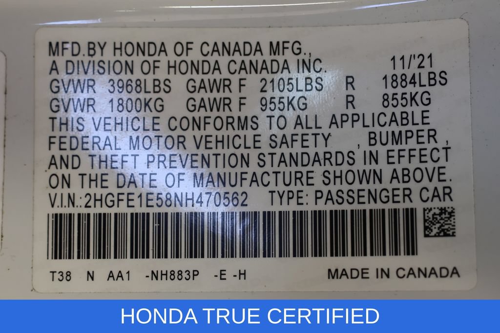 Certified 2022 Honda Civic Si image 30